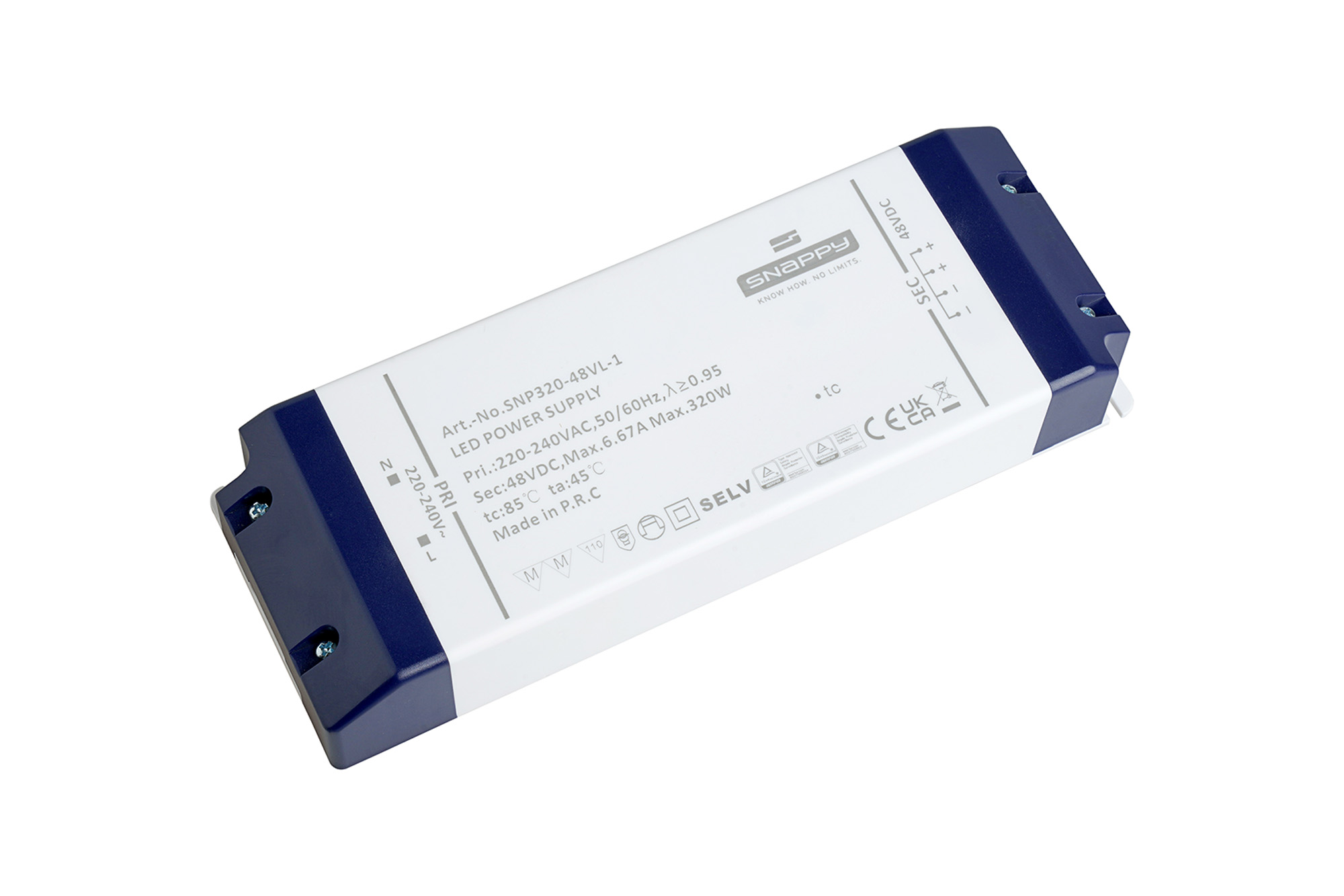 SNP320-48VL-1  SNP, 320W Constant Voltage Non-Dimmable LED Driver 48VDC 6.67A  IP20.
